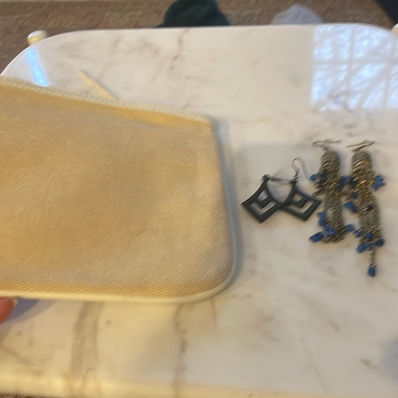 Chloe cotton and pleather cream makeup pouch two sets of boho earrings - Picture 3 of 3